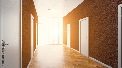 The Corridor in office building. 3D rendering