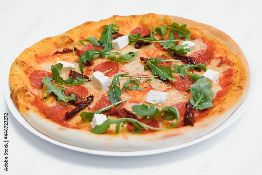 Mixed pizza from top isolated on white background clipping path included. Mixed pizza from top isolated on white background clipping path included.