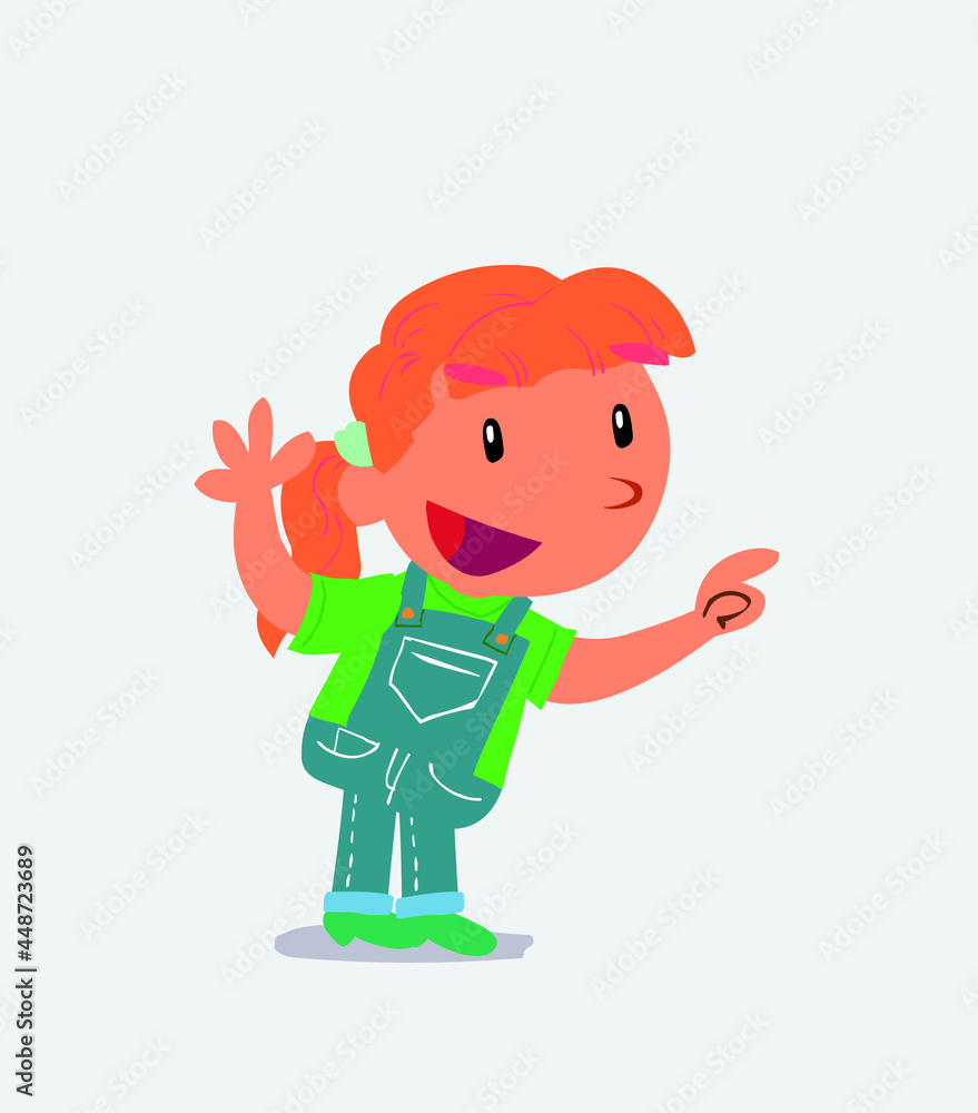 cartoon character of little girl on jeans pointing while arguing. cartoon character of little girl on jeans pointing while arguing.