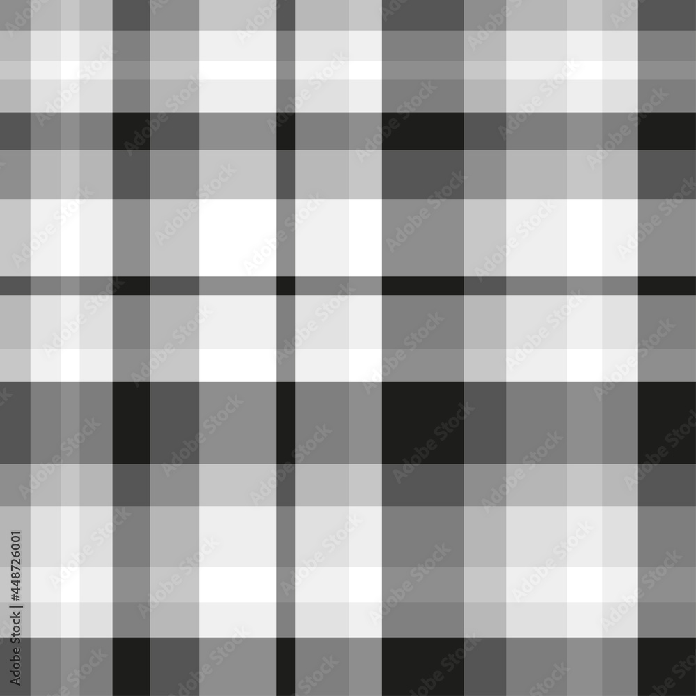 Seamless pattern. Checkered monochrome background. Abstract cloth texture. Print for shirts and textiles. Black and white illustration