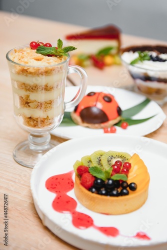 different desserts on the table in a cafe