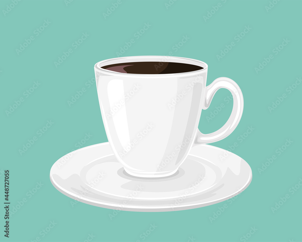 Coffee drink, white cup and saucer isolated. Vector illustration of espresso or americano in cartoon flat style. Coffee drink, white cup and saucer isolated. Vector illustration of espresso or americano in cartoon flat style.