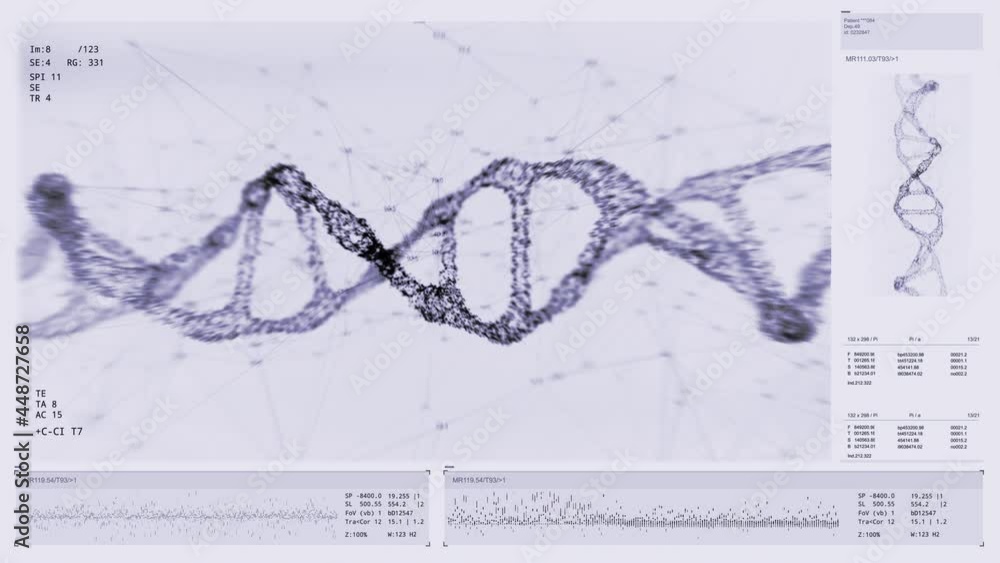 DNA structure research. Genome analyzing. Interface concept. Noise ...
