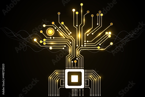 Circuit board electronic tree shape. Electronic vector elements for cyber design.