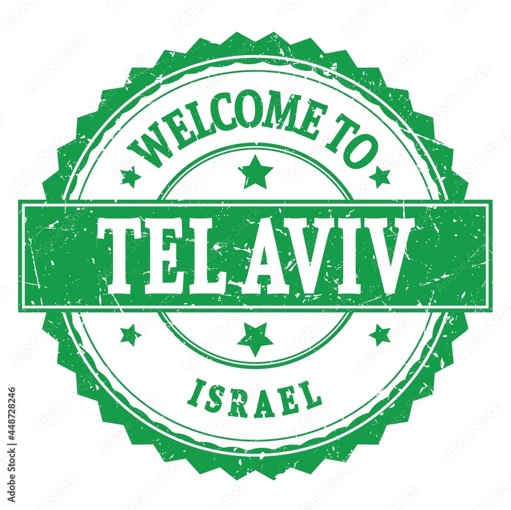 Obraz premium WELCOME TO TEL AVIV - ISRAEL, words written on green stamp