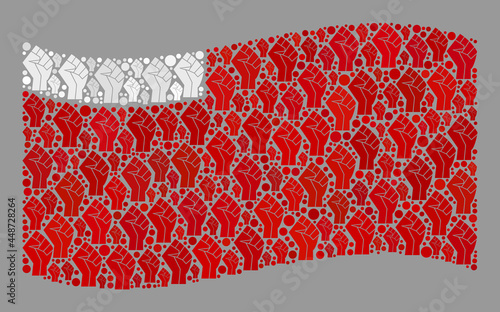 Mosaic waving Abu Dhabi flag designed with riot hand items. Riot hand vector collage waving Abu Dhabi flag designed for enforcement projects. Designed for political and patriotic proclamations.