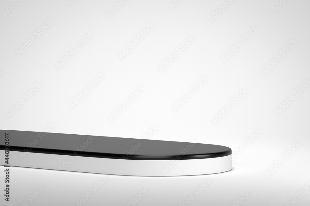 Empty studio room with blank product dais display shelf standing backdrop. Empty podium or pedestal display light decoration and black polished stone desk table top countertop concept mock up Empty studio room with blank product dais display shelf standing backdrop. Empty podium or pedestal display light decoration and black polished stone desk table top countertop concept mock up