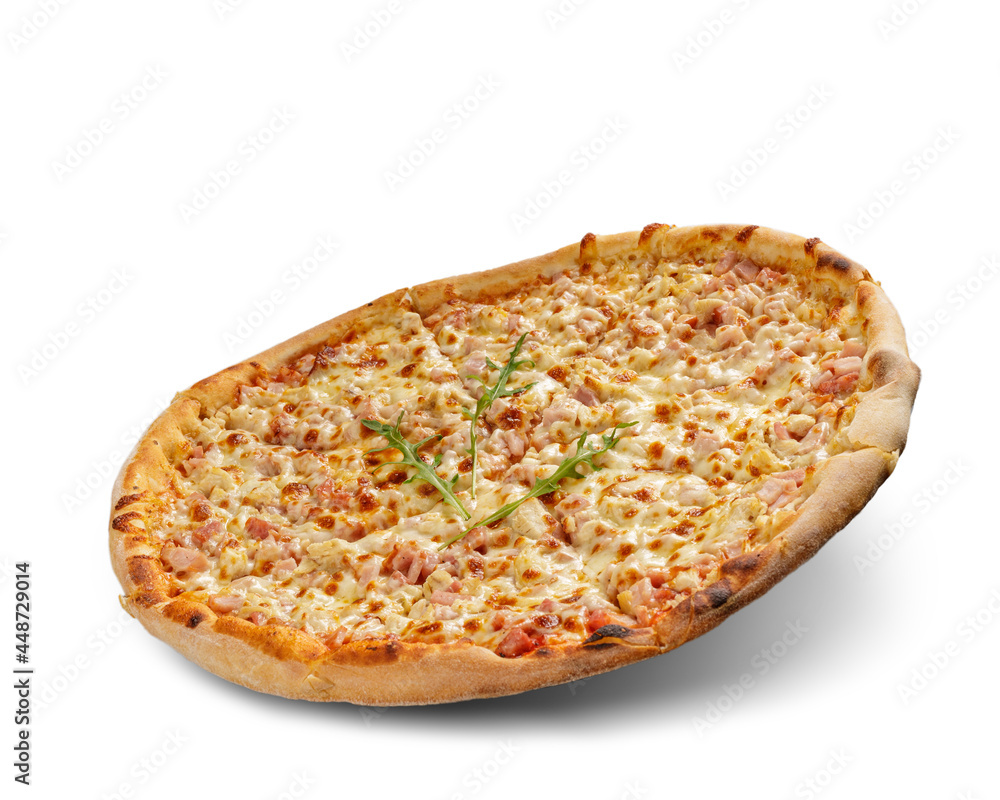 Pizza with cheese and tomato sauce isolated on white background. Deliciouse topping. Pizza with cheese and tomato sauce isolated on white background. Deliciouse topping.