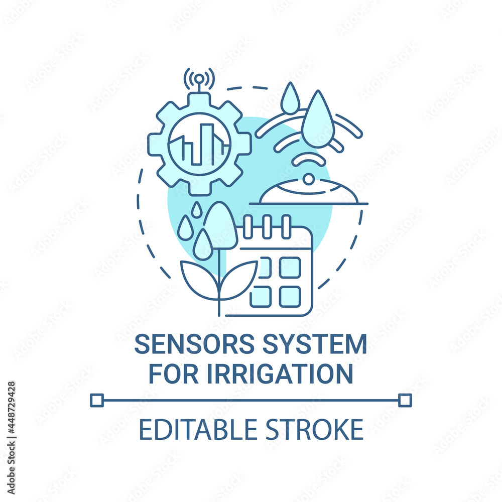 Sensor system for irrigation blue concept icon. Automatic plant moisture system abstract idea thin line illustration. Eco technology. Vector isolated outline color drawing. Editable stroke