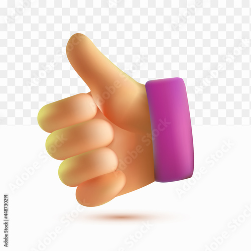 3d thumb up cartoon style on white tranparent background