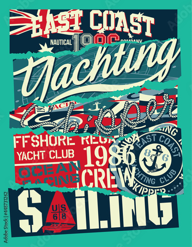 Ocean offshore sailing yacht regatta  vector artwork for sport wear abstract patchwork wallpaper
