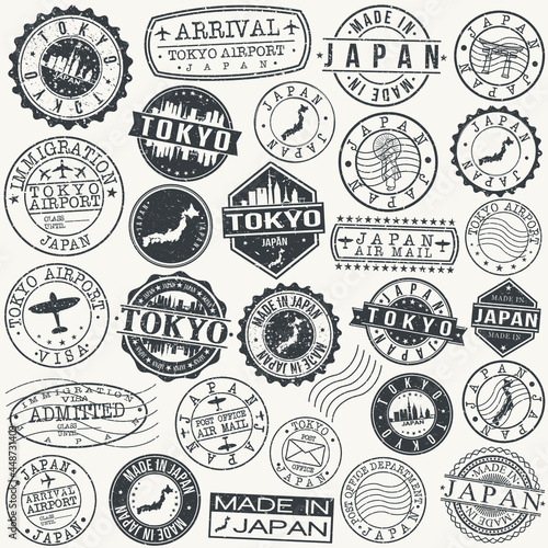 Tokyo Japan Stamp. Vector Art Postal. Passport Travel Design. Travel and Business Set.