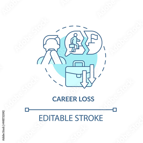 Job loss concept icon. Adulthood problem. Life difficulties. Career ups and downs. Midlife threats abstract idea thin line illustration. Vector isolated outline color drawing. Editable stroke
