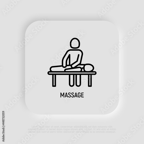 Massage thin line icon. Rehabilitation, relaxation, physiotherapy, osteopathy. Modern vector illustration.