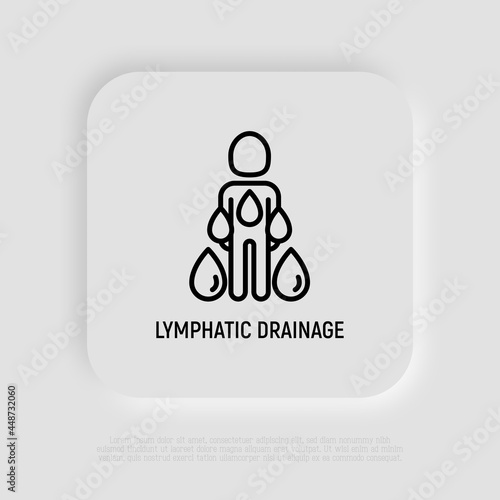 Lymphatic drainage thin line icon, stimulation of lymph to remove toxins and water from body. Modern vector illustration.