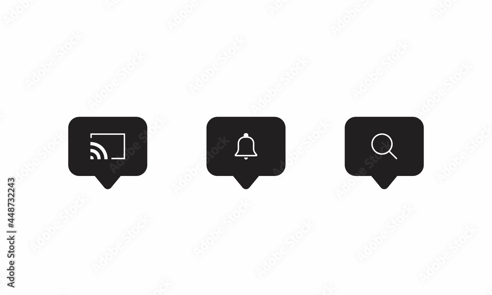 Screen Cast, Notification, and Search Icon Vector on Speech Bubbles Screen Cast, Notification, and Search Icon Vector on Speech Bubbles