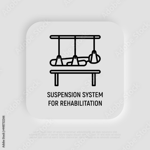 Rehabilitation for disabled or people with trauma thin line icon, suspension rope system for training. Modern vector illustration.