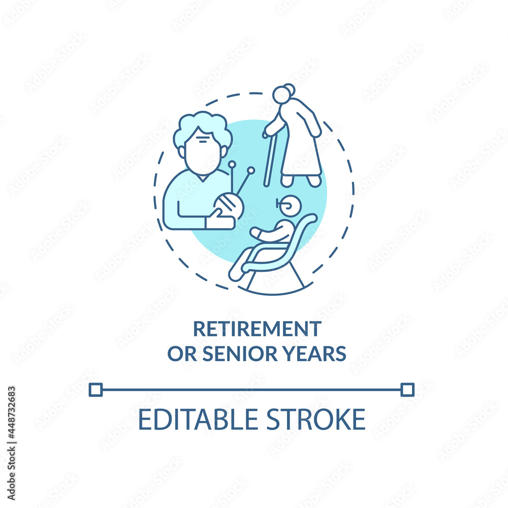 Later adulthood problem concept icon. Summing up life results. Retirement or senior years abstract idea thin line illustration. Vector isolated outline color drawing. Editable stroke