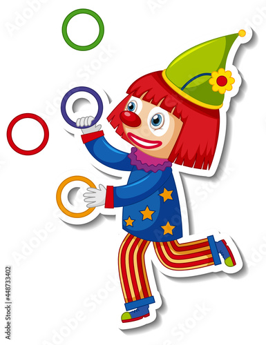 Sticker template with happy clown cartoon character