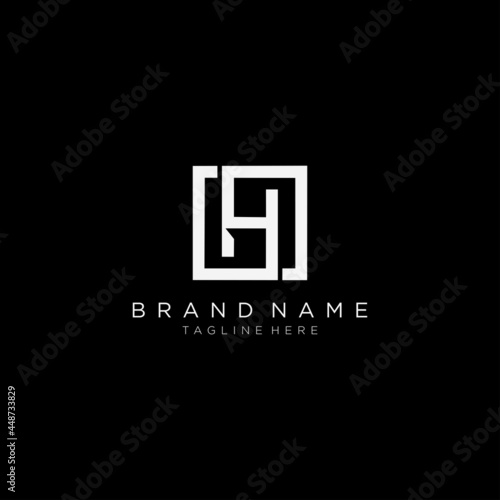 Initial letter GH square logo, monogram line art style design template. Black background. © Eko