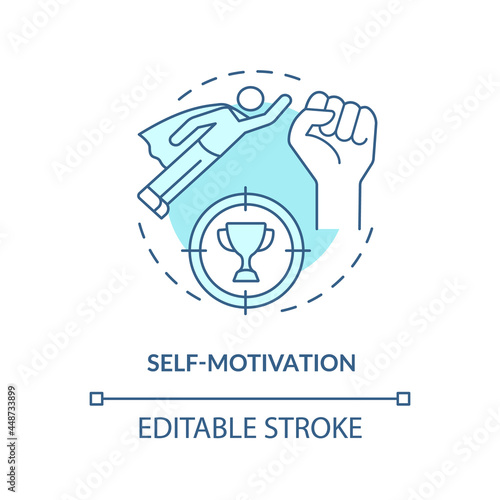Self motivation blue concept icon. Personal development. Achievement in work and business. Startup launch abstract idea thin line illustration. Vector isolated outline color drawing. Editable stroke