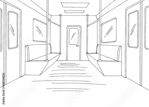 Train interior graphic metro subway black white sketch illustration vector 