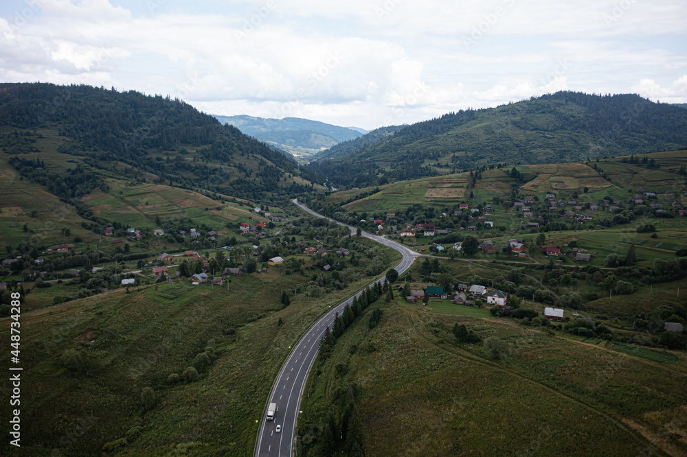 Aerial view on mountain road from drone Aerial view on mountain road from drone
