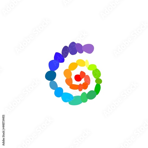 Colorful pebbles spiral in rainbow colors for chakra healing on white background for logo design. Vector illustration