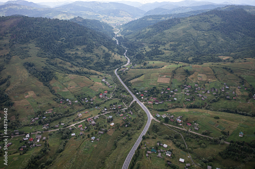 Aerial view on mountain road from drone Aerial view on mountain road from drone
