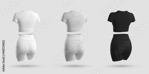 Obraz na plátně Mockup crop top, cycling shorts, compression suit 3D rendering in white, black,