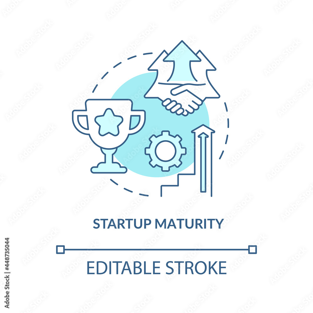 Startup maturity blue concept icon. Stage of company development. Business growth. Startup launch abstract idea thin line illustration. Vector isolated outline color drawing. Editable stroke