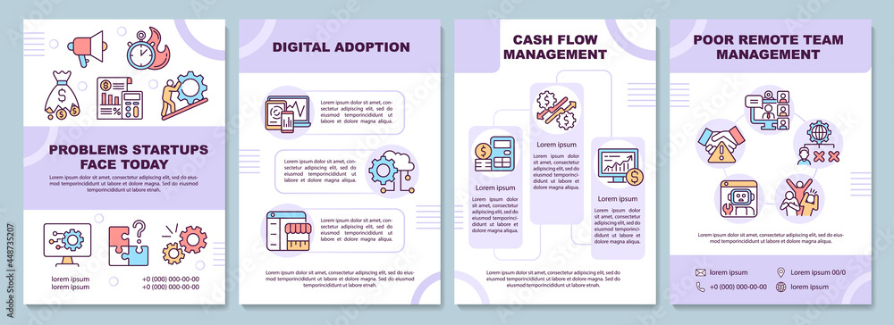 Startup problems brochure template. Digital adoption. Flyer, booklet, leaflet print, cover design with linear icons. Vector layouts for presentation, annual reports, advertisement pages