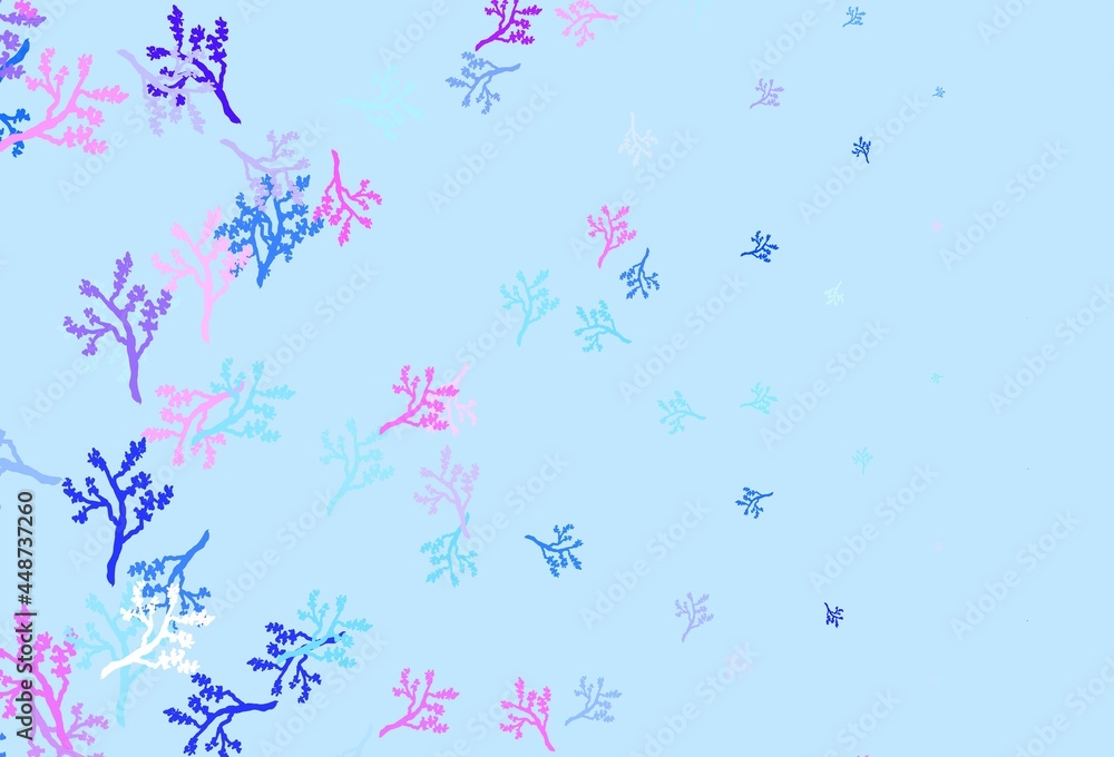 Light Pink, Blue vector doodle pattern with branches.
