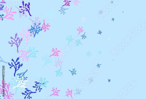 Light Pink  Blue vector doodle pattern with branches.