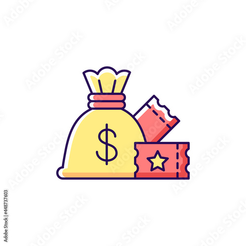Lump-sum payment RGB color icon. One-time cash payout. Lottery winning. Collecting jackpot at once. One single payment. Distributing money. Isolated vector illustration. Simple filled line drawing