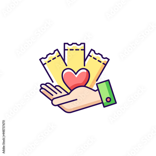 Charitable lottery game RGB color icon. Fundraising opportunities. Charity gambling. Generate income. Conducting charitable gaming activities. Isolated vector illustration. Simple filled line drawing