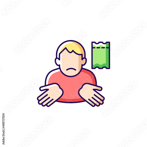 Winning lottery ticket loss RGB color icon. Unclaimed lotto prize. Protect ticket from damage. Lodging appeal. Refuse paying winning jackpot. Isolated vector illustration. Simple filled line drawing