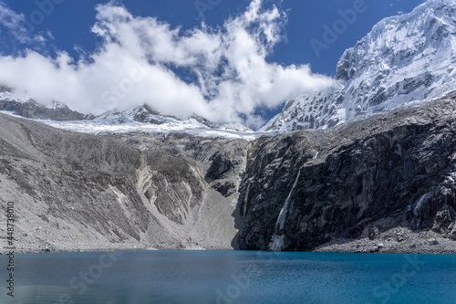 Lake 69 is a small lake near of the city of Huaraz, in the region of Ancash, Peru. It is one of the more than 400 lakes that form part of the Huascaran National Park. © sayrhkdsu