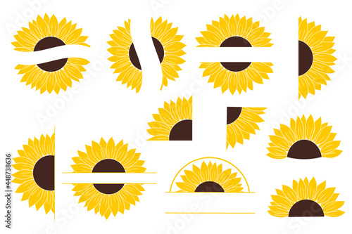 Sunflower monogram vector illustration. Sunflower graphics logo, frame flowers