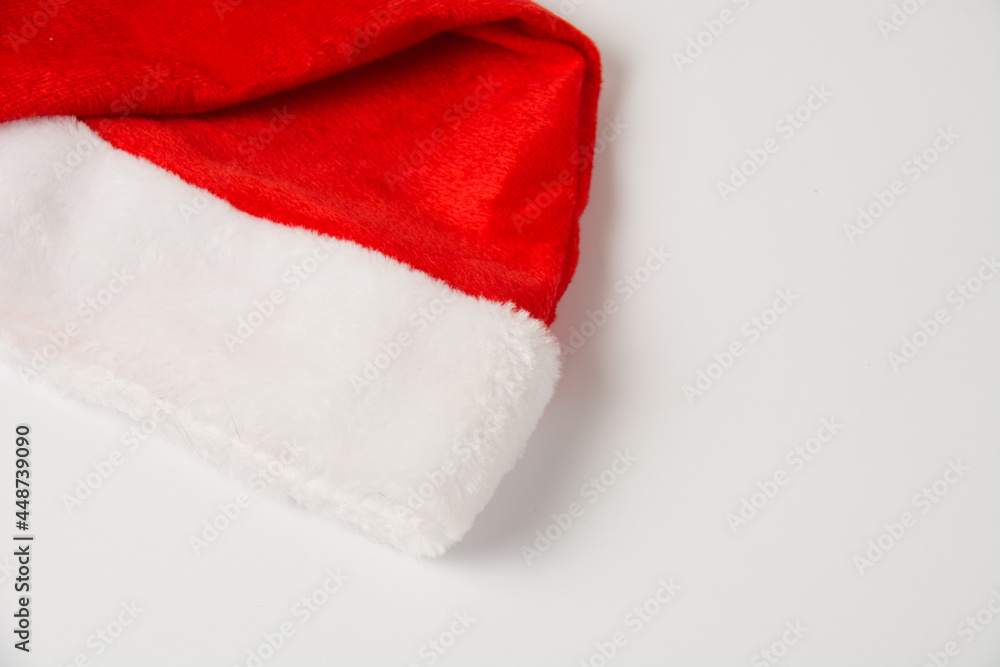 Santa hat on white background, isolate close up with copy space