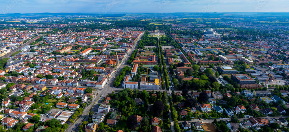 Aerial panorama view of the city Ludwigsburg in Germany on a sunny day in spring