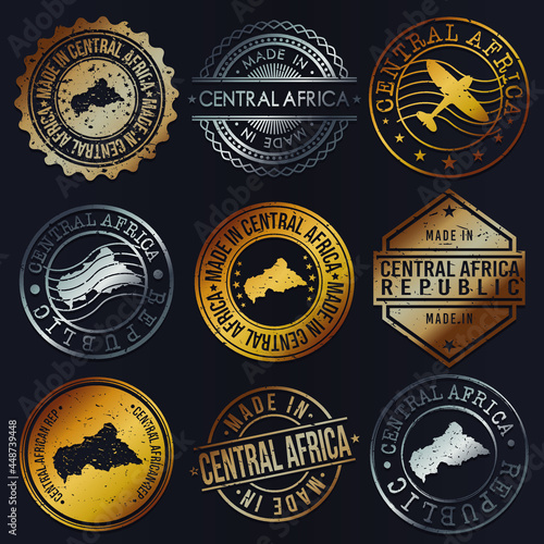 Central Africa Business Metal Stamps. Gold Made In Product Seal. National Logo Icon. Symbol Design Insignia Country.