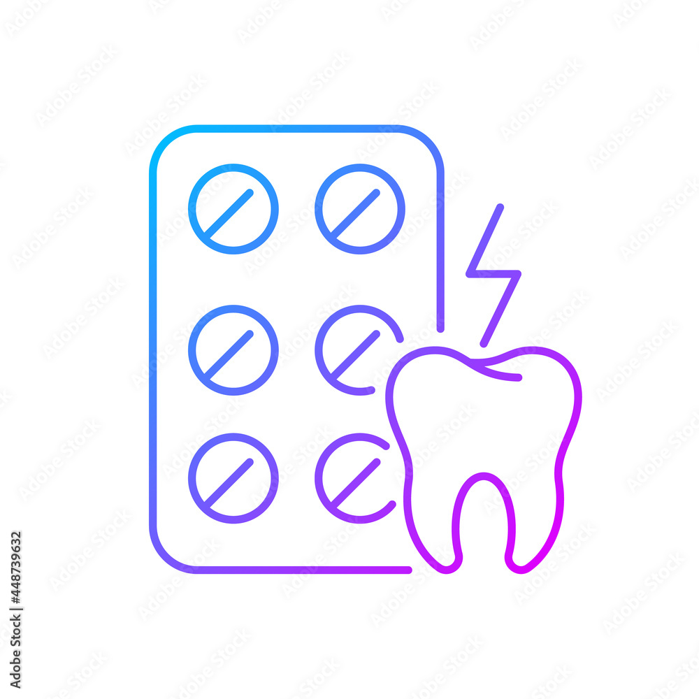 Obraz premium Painkillers gradient linear vector icon. Relieving toothaches. Analgesic medicine. Anti-inflammatory drug. Thin line color symbols. Modern style pictogram. Vector isolated outline drawing