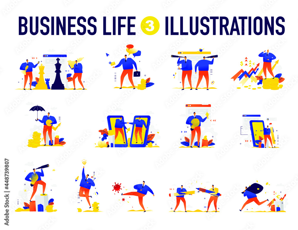 Illustrations of business situations. Vector. The team is solving problems. Creative brainstorming. Achievement and fulfillment of the assigned tasks. Employees of the company. 