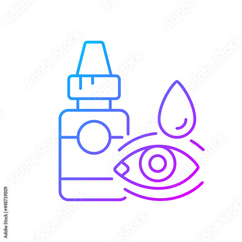 Eye drops gradient linear vector icon. Relieving dryness and redness. Allergy symptom. Treat viral infection. Thin line color symbols. Modern style pictogram. Vector isolated outline drawing