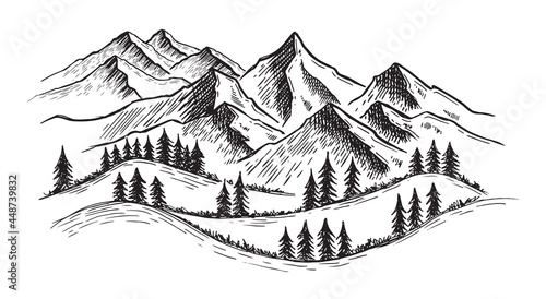 Landscape mountains. Hand drawn illustration.	
