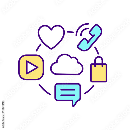 Cloud computing RGB color icon. Unified communication as service. Digital storage for data. Online hosting server. Internet platform. Isolated vector illustration. Simple filled line drawing