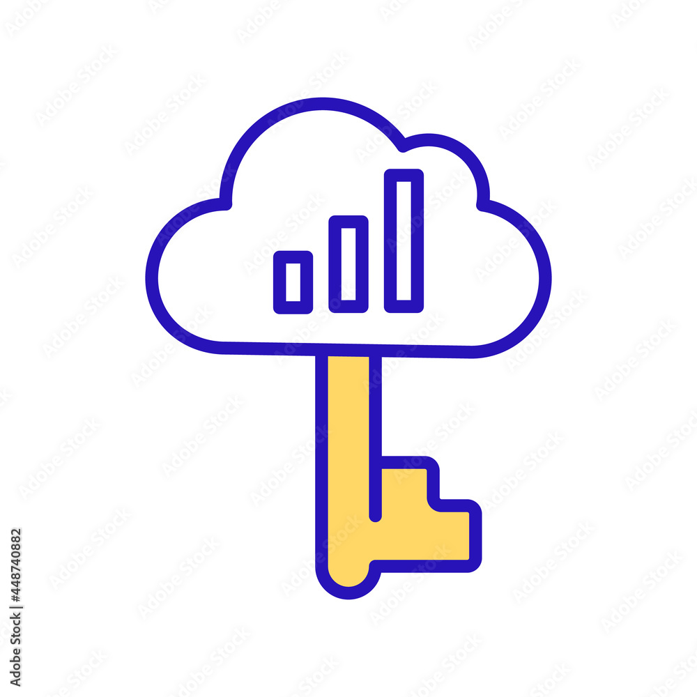 Secure cloud service RGB color icon. Access to online server. Digital hosting protection. Key to internet backup data storage. Isolated vector illustration. Simple filled line drawing Secure cloud service RGB color icon. Access to online server. Digital hosting protection. Key to internet backup data storage. Isolated vector illustration. Simple filled line drawing
