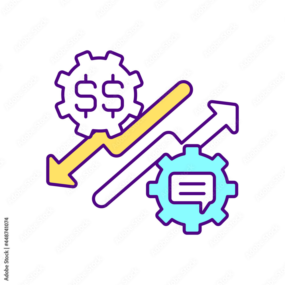 Chat service benefit RGB color icon. Reducing cost for communication with messaging service. Cheap connection option. Financial statistics. Isolated vector illustration. Simple filled line drawing Chat service benefit RGB color icon. Reducing cost for communication with messaging service. Cheap connection option. Financial statistics. Isolated vector illustration. Simple filled line drawing