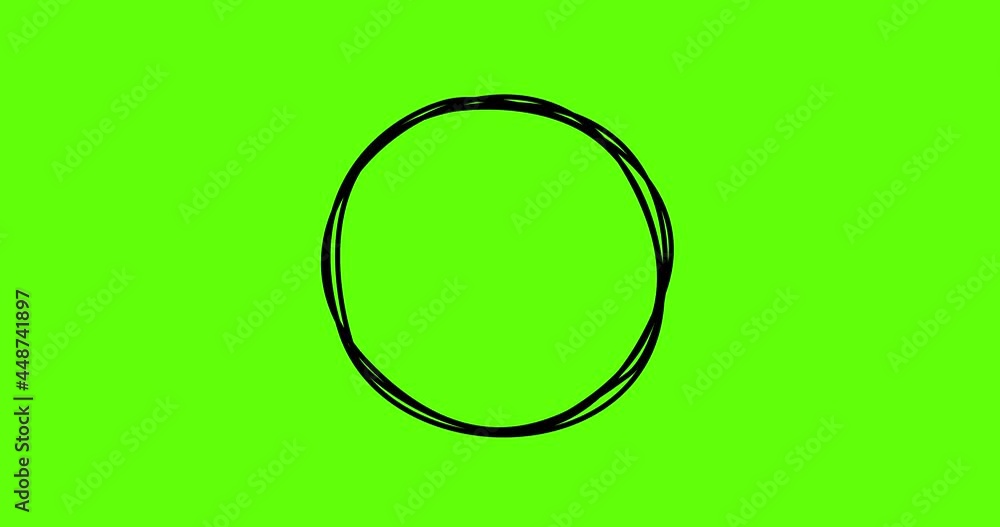 Animation of a sketch of a hand-drawn circle. 4K animation. Green ...